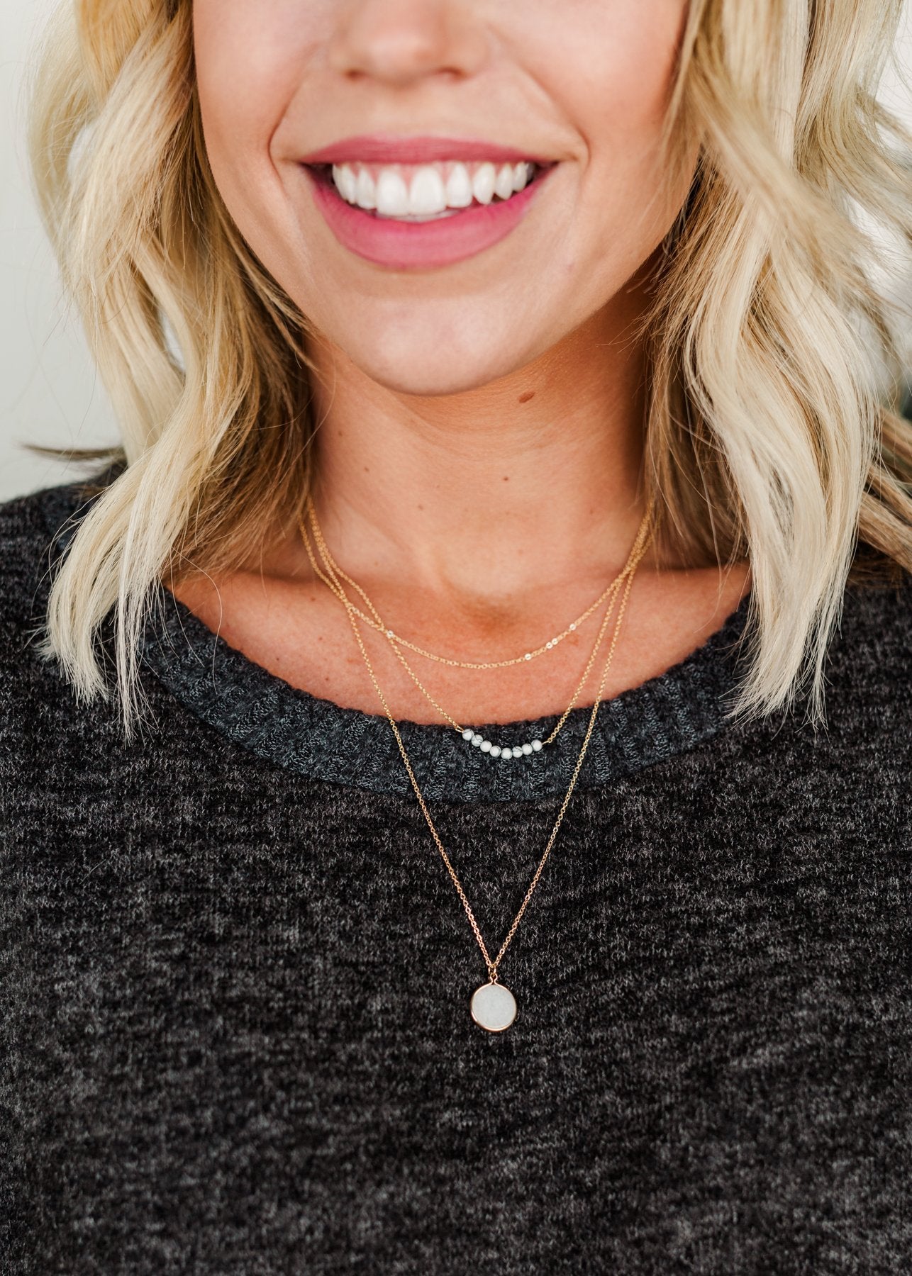 Adjustable Circle Pendant Gold Necklace- Gold