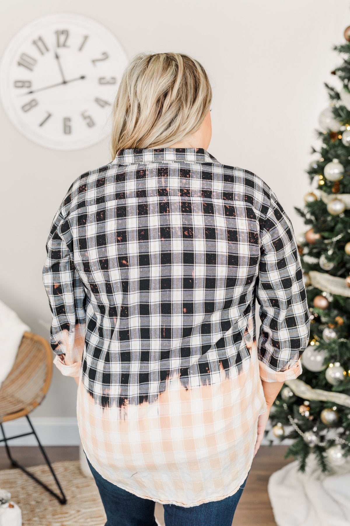 Make Them Look Bleach Dipped Plaid Top- Black