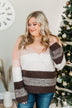 Ready For Snow Sequin Striped Sweater- Blush, Ivory & Brown