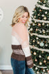 Ready For Snow Sequin Striped Sweater- Blush, Ivory & Brown