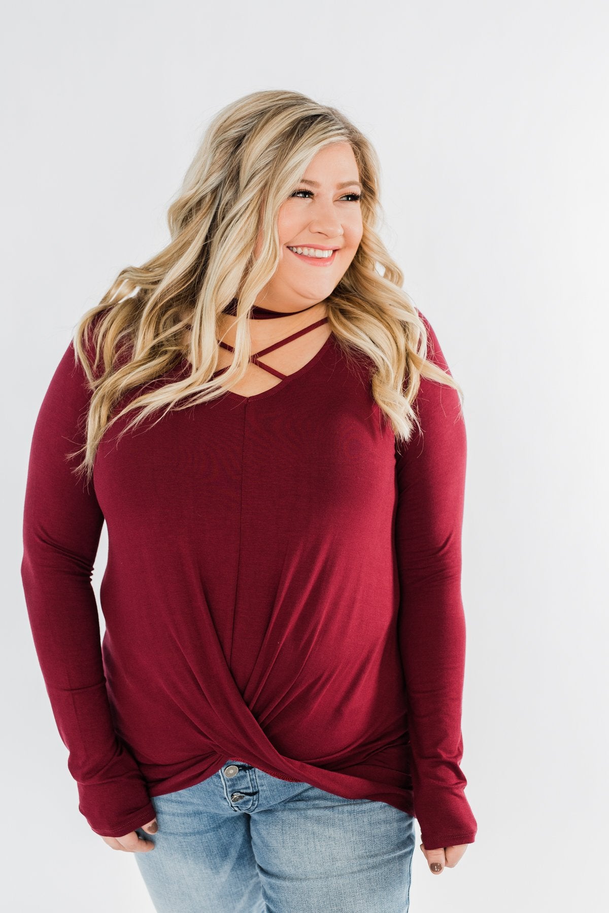 Just The Beginning Criss Cross Top- Burgundy