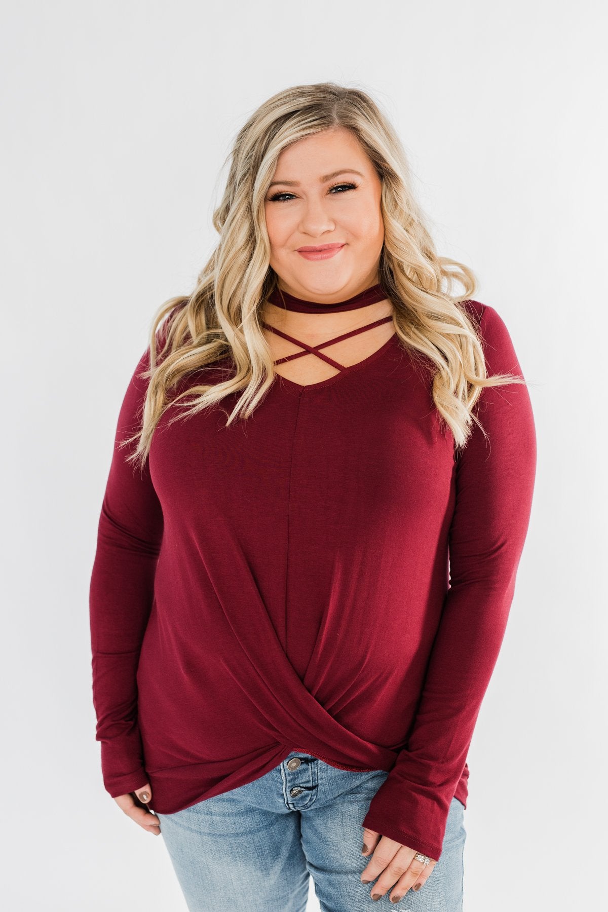 Just The Beginning Criss Cross Top- Burgundy