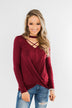 Just The Beginning Criss Cross Top- Burgundy