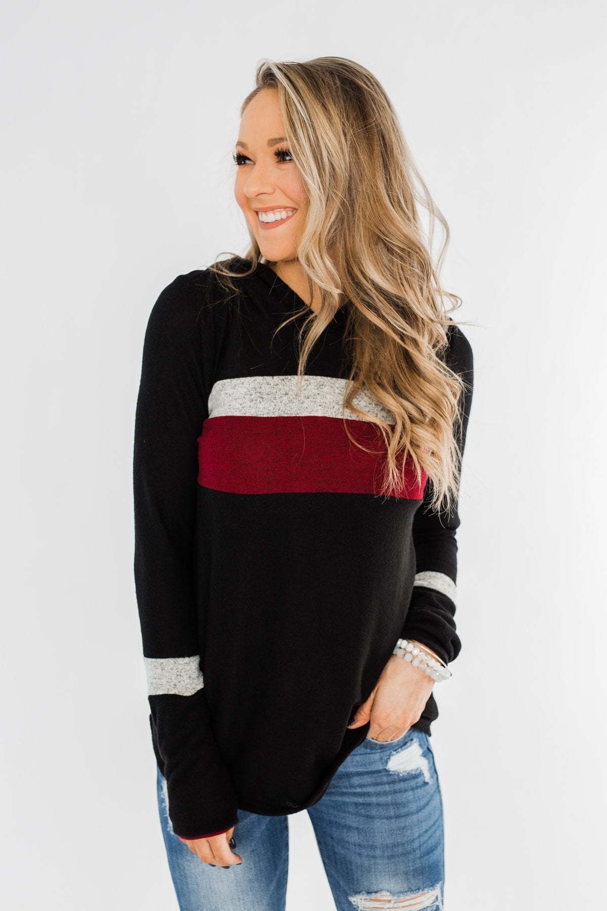 Only A Matter Of Time Hoodie- Black & Burgundy