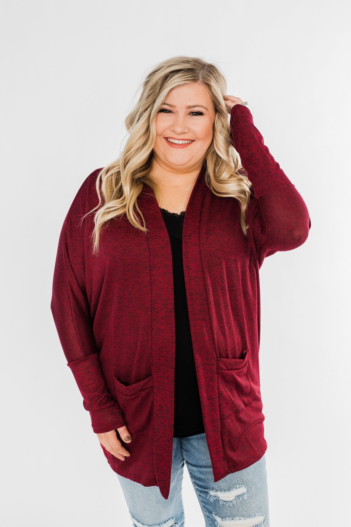 In Your Heart Dolman Cardigan- Burgundy