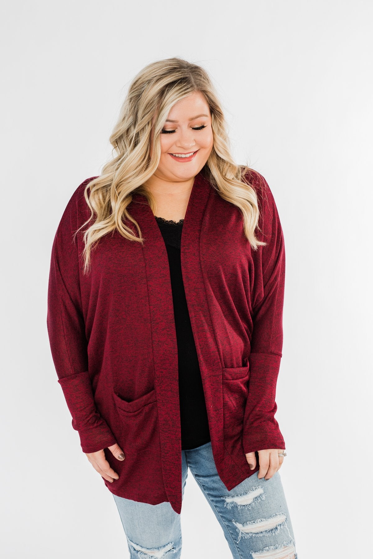 In Your Heart Dolman Cardigan- Burgundy