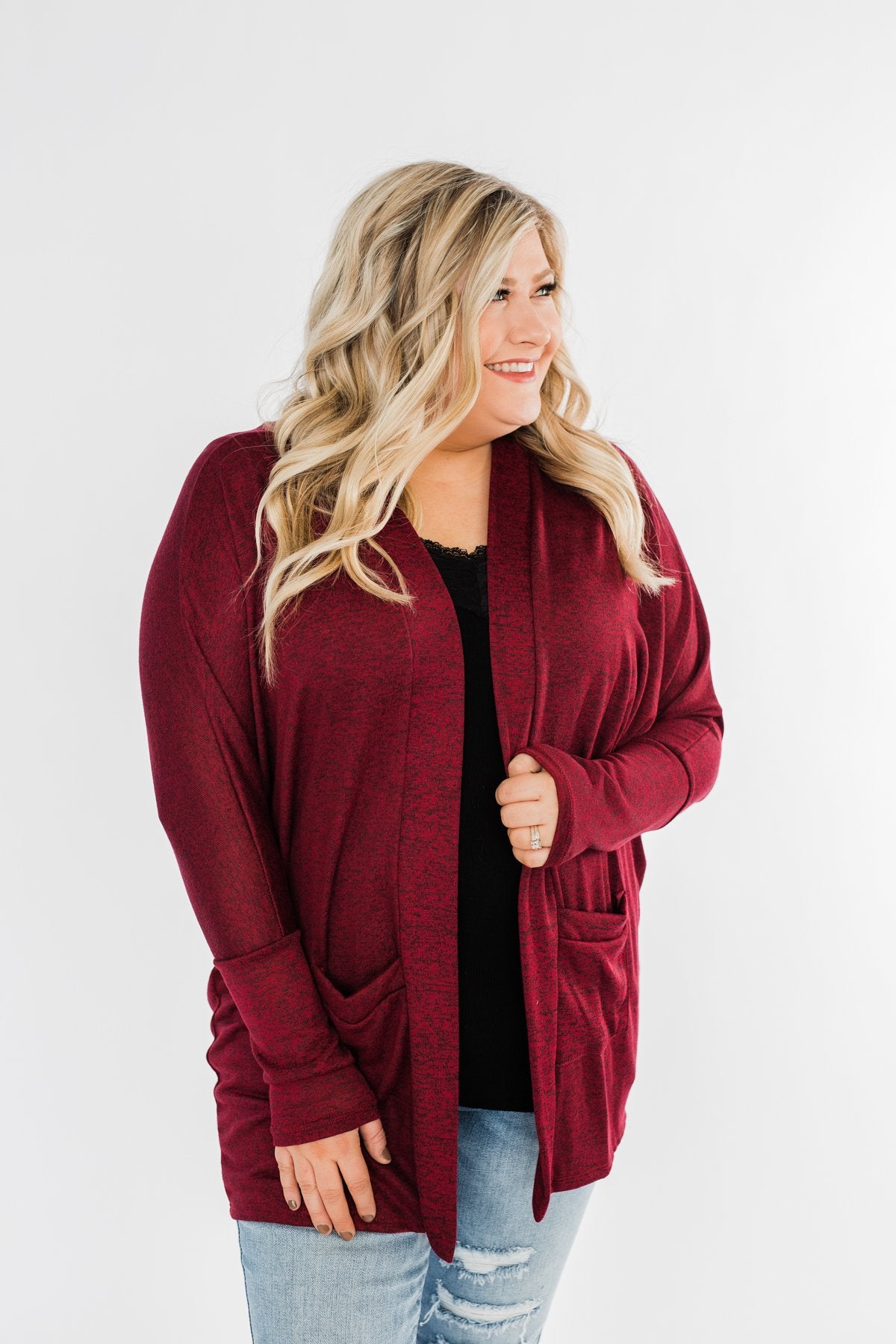 In Your Heart Dolman Cardigan- Burgundy