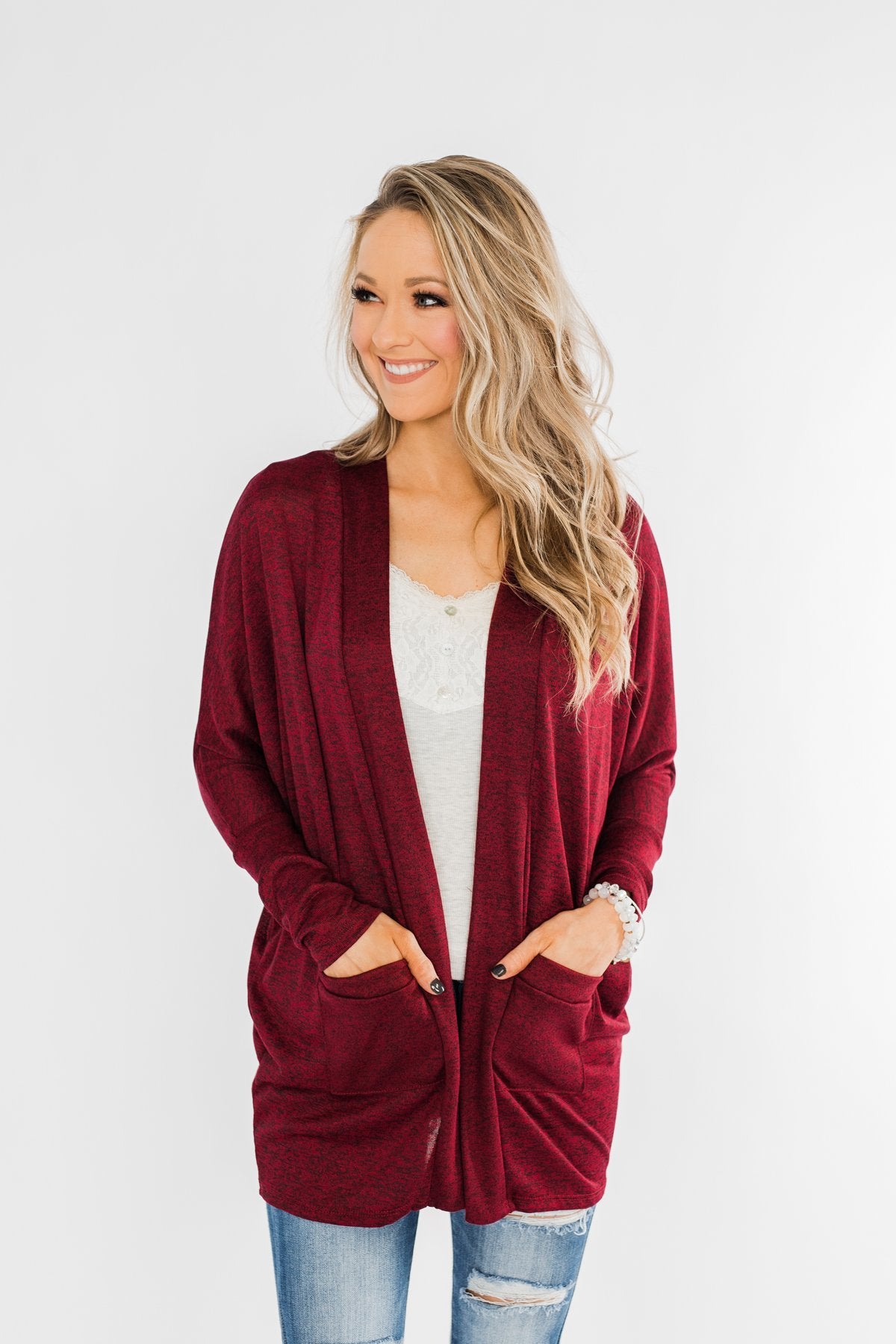 In Your Heart Dolman Cardigan- Burgundy