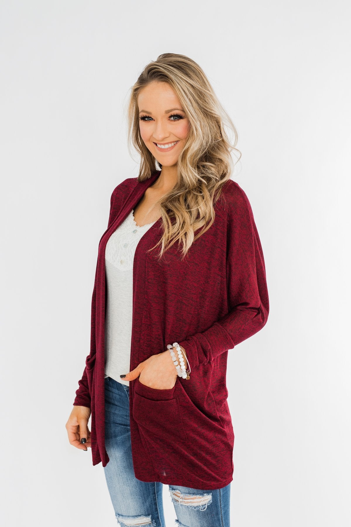 In Your Heart Dolman Cardigan- Burgundy