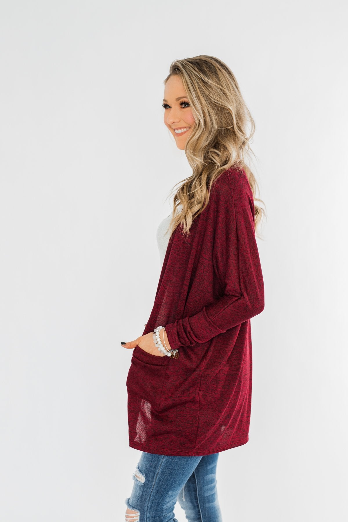 In Your Heart Dolman Cardigan- Burgundy
