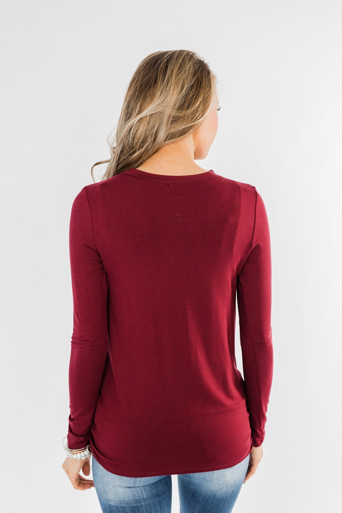 Just The Beginning Criss Cross Top- Burgundy