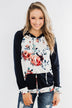 Winter Blooms Floral Hoodie- Navy & Ivory