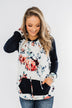 Winter Blooms Floral Hoodie- Navy & Ivory