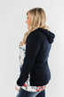 Winter Blooms Floral Hoodie- Navy & Ivory