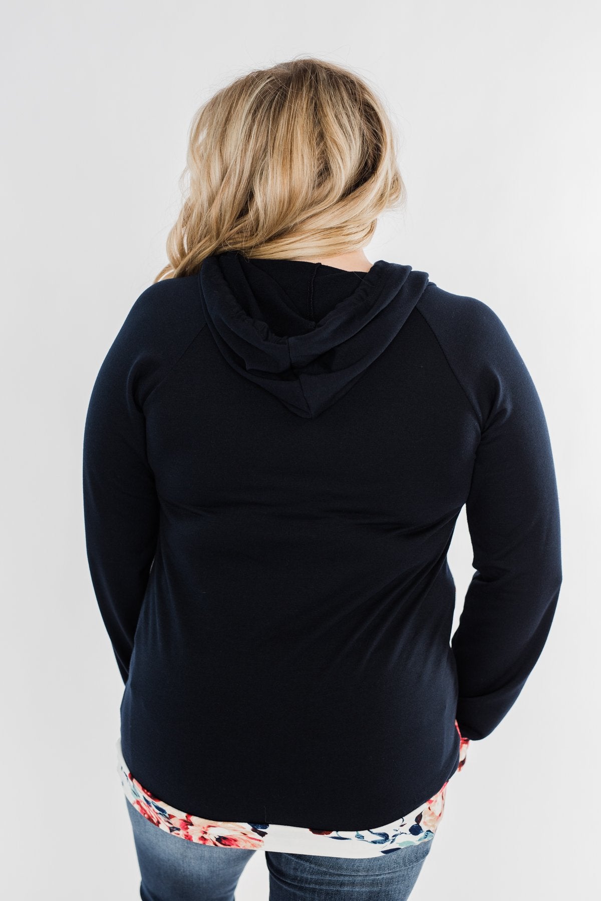 Winter Blooms Floral Hoodie- Navy & Ivory