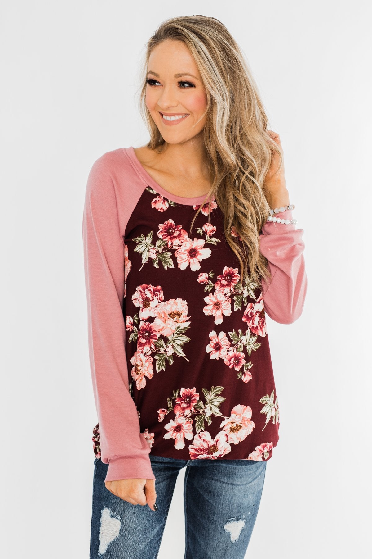 Life With You Floral Top- Mauve Pink & Burgundy