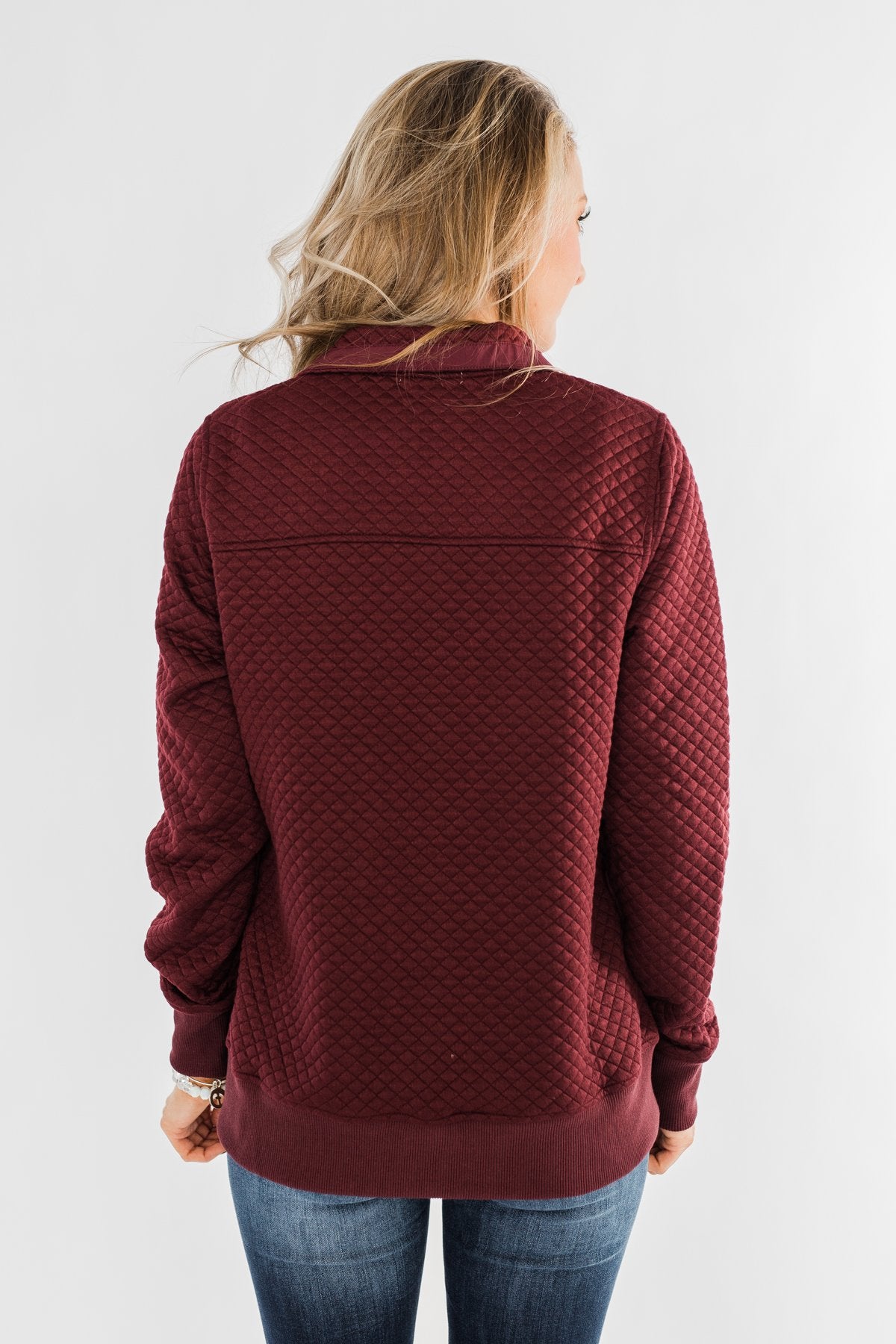 Forever My Friend Quilted Pullover- Burgundy