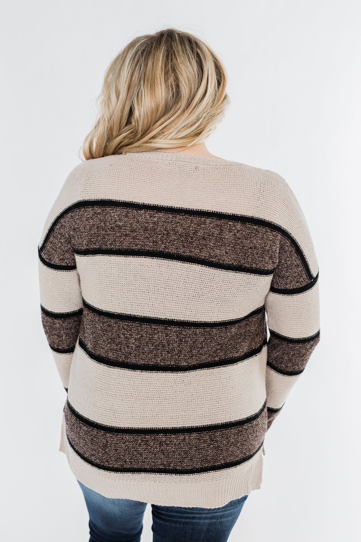 Oh So Soft Striped Knit Sweater- Mocha
