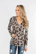 Leopard Knit V-Neck Hoodie- Stone