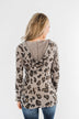 Leopard Knit V-Neck Hoodie- Stone