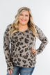 Leopard Knit V-Neck Hoodie- Stone