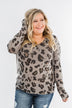 Leopard Knit V-Neck Hoodie- Stone