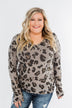 Leopard Knit V-Neck Hoodie- Stone