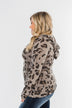 Leopard Knit V-Neck Hoodie- Stone