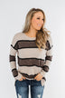Oh So Soft Striped Knit Sweater- Mocha