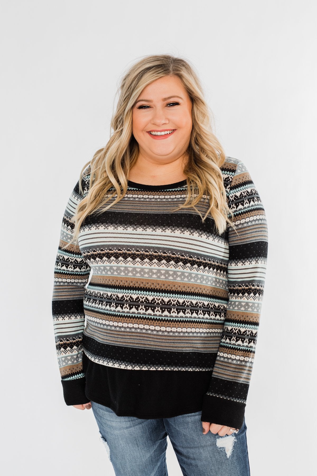 Simply Beautiful Pullover Top- Black & Mint