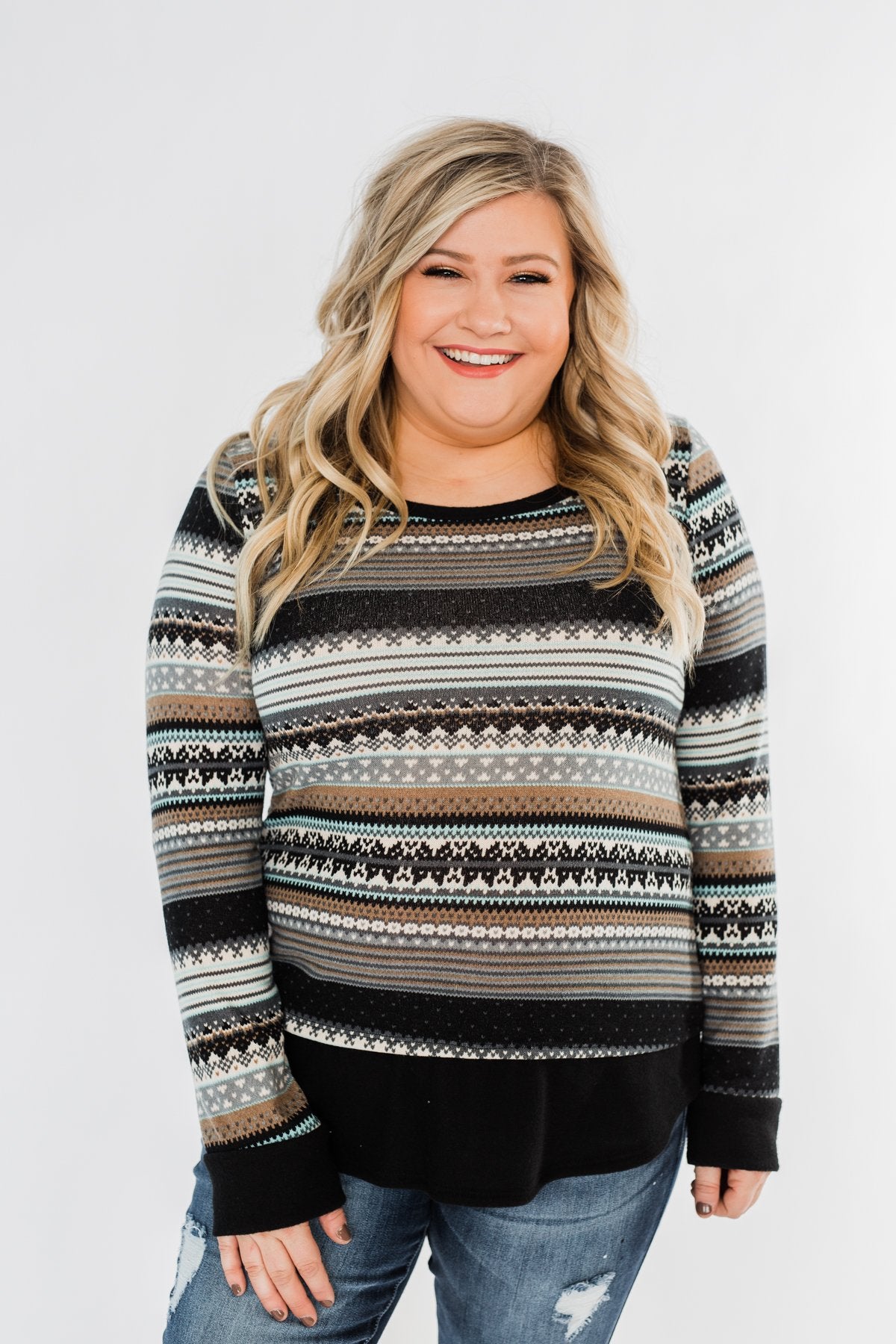Simply Beautiful Pullover Top- Black & Mint