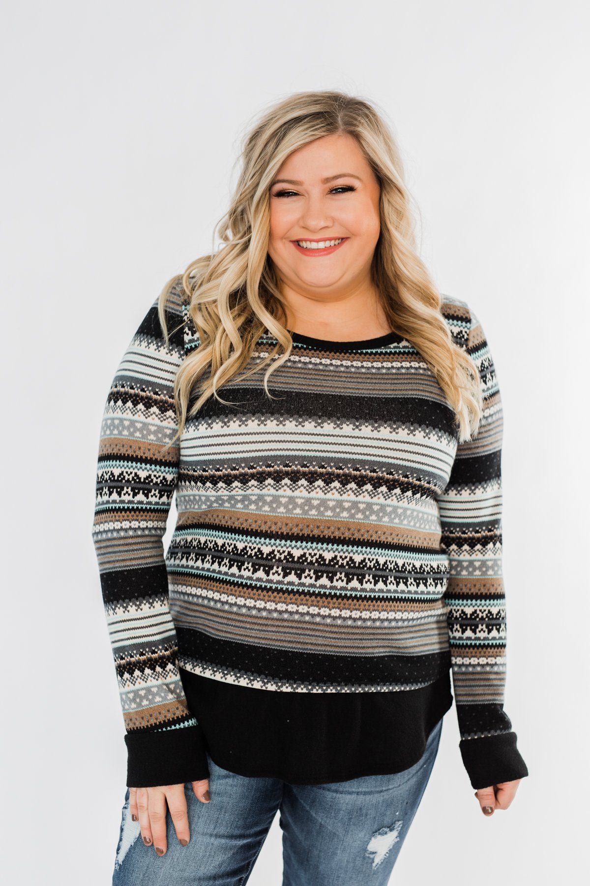 Simply Beautiful Pullover Top- Black & Mint