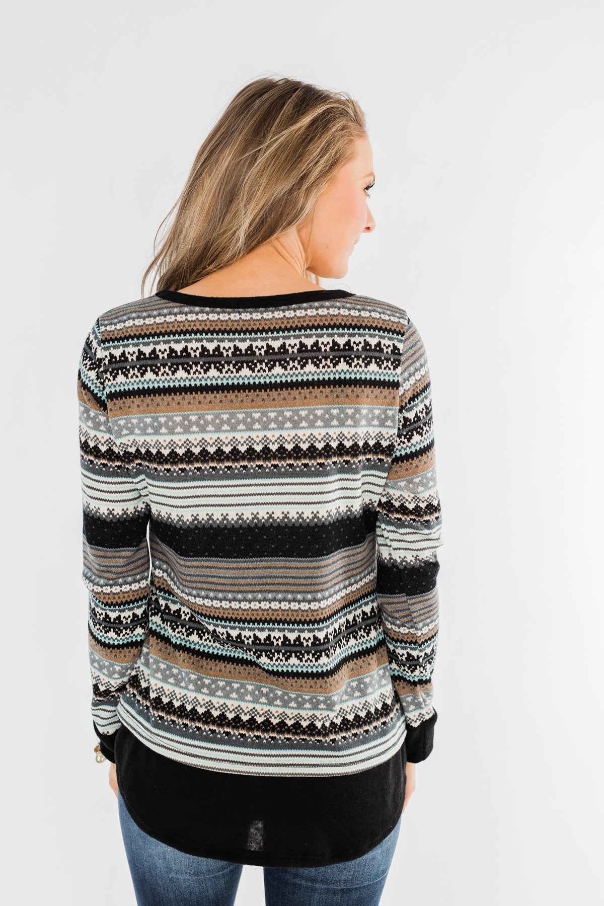 Simply Beautiful Pullover Top- Black & Mint