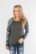 Caught My Eye Sequin Top- Charcoal