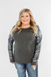 Caught My Eye Sequin Top- Charcoal