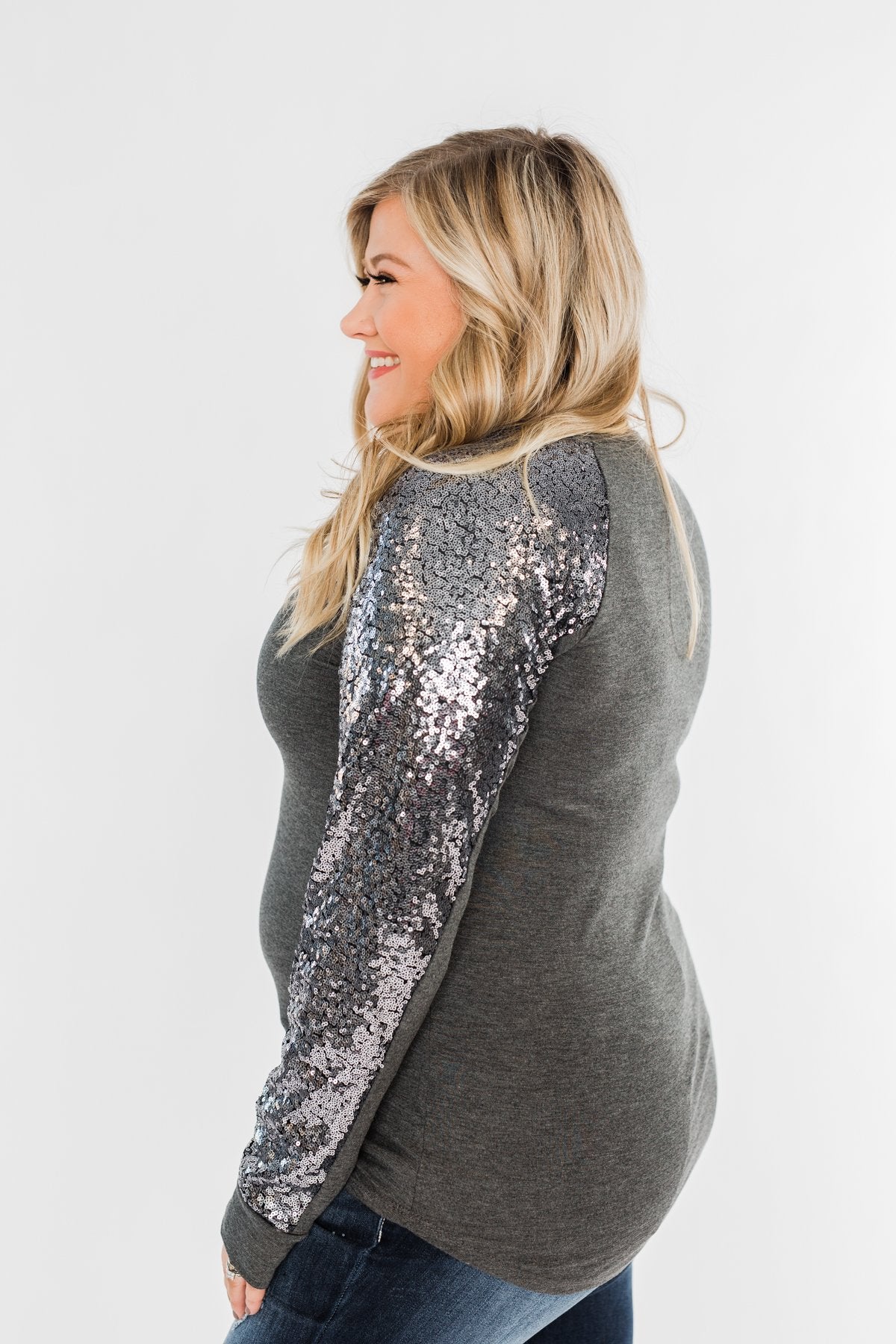 Caught My Eye Sequin Top- Charcoal