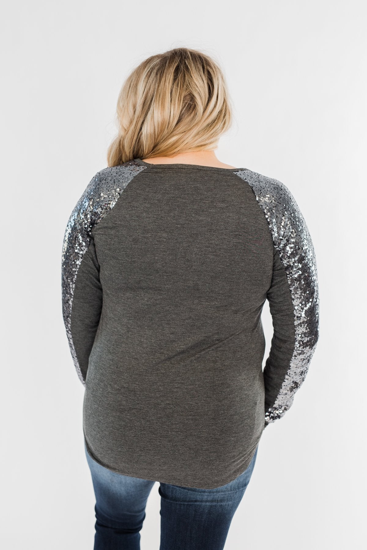 Caught My Eye Sequin Top- Charcoal