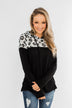 Slay All Day Leopard Drawstring Hoodie- Black & Heather Grey
