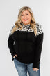 Slay All Day Leopard Drawstring Hoodie- Black & Heather Grey