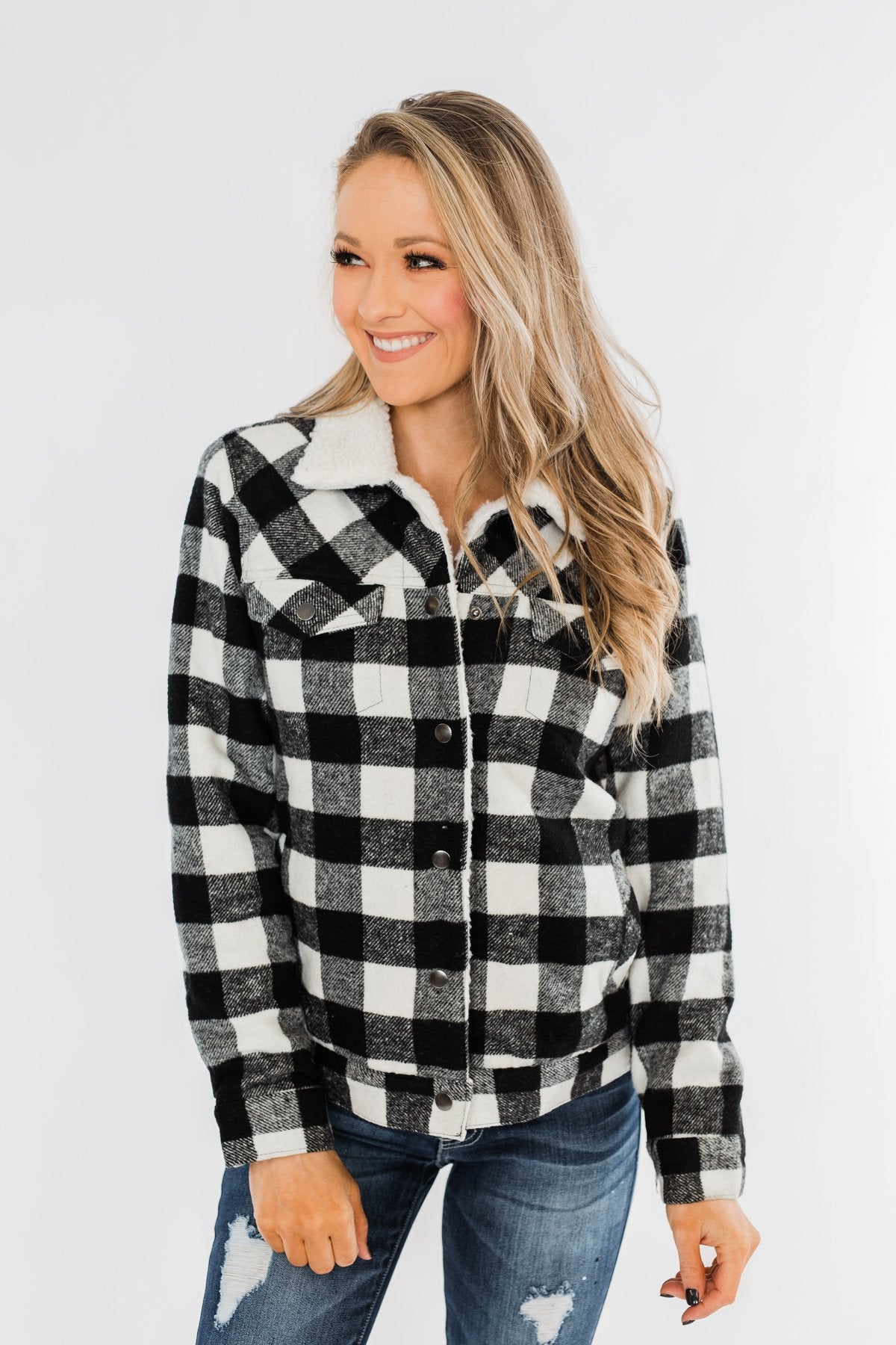 Warm All Winter Lined Jacket- White Buffalo Plaid – The Pulse Boutique