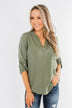 In My Sight V-Neck Pocket Top- Olive