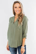 In My Sight V-Neck Pocket Top- Olive
