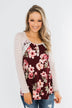 Everything You Need Floral Striped Top- Maroon & Ivory