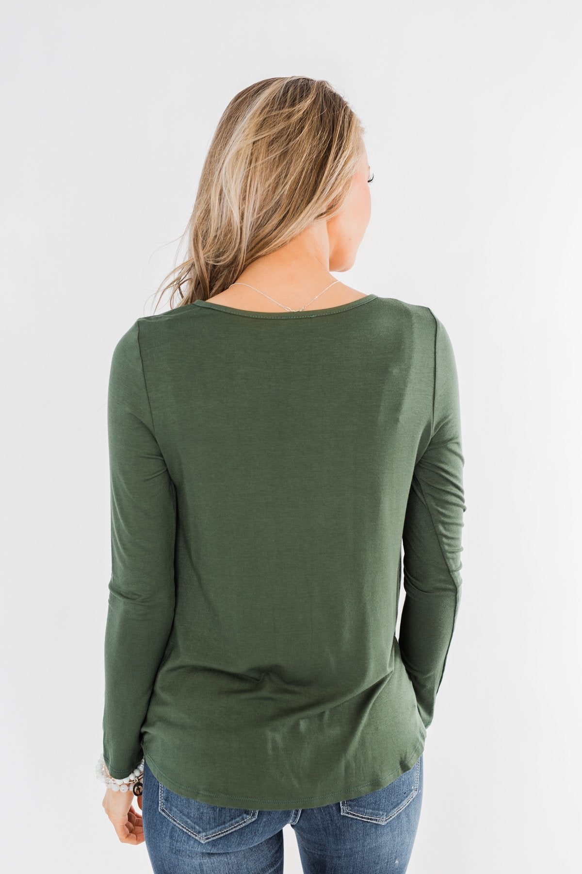 Left Me Speechless Wrap Button Top- Olive