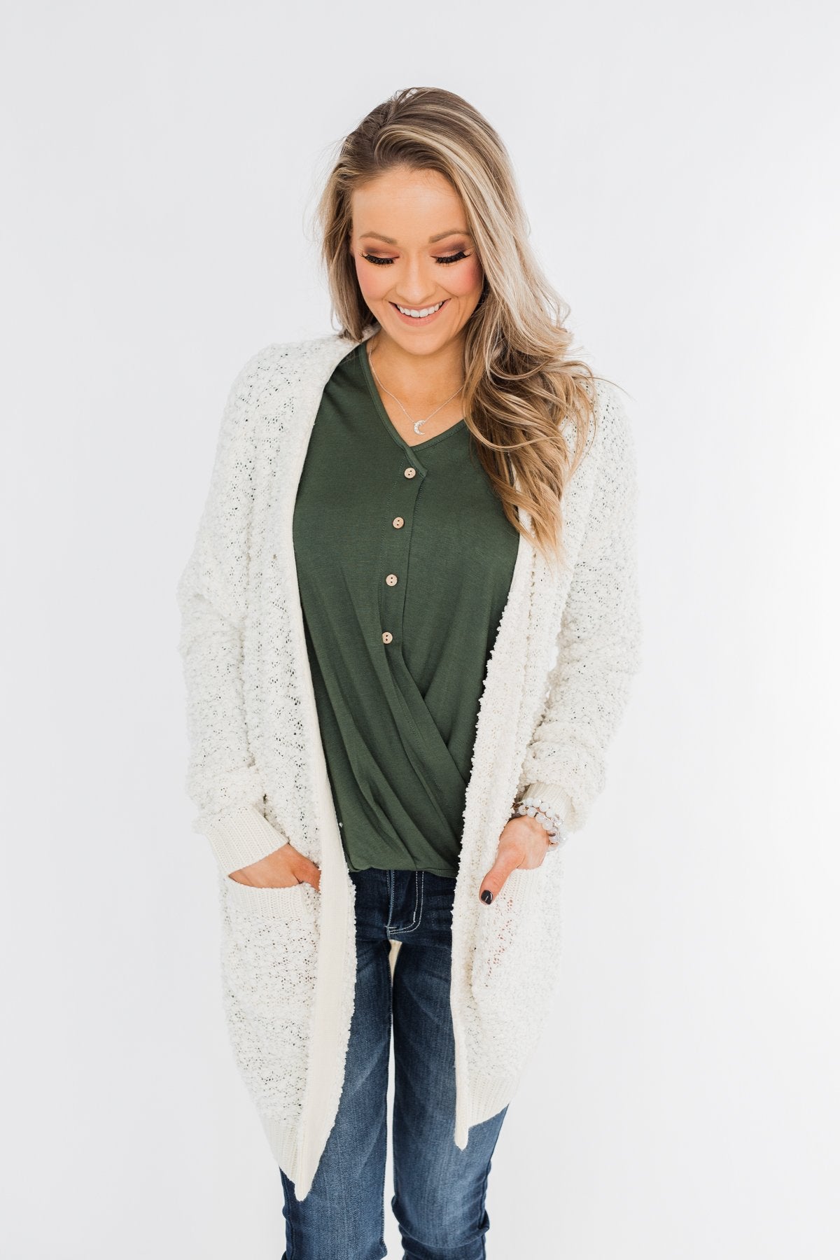 Left Me Speechless Wrap Button Top- Olive
