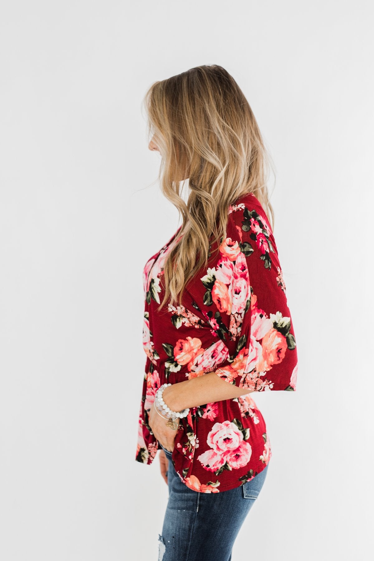 The Way To My Heart Floral Button Top- Burgundy