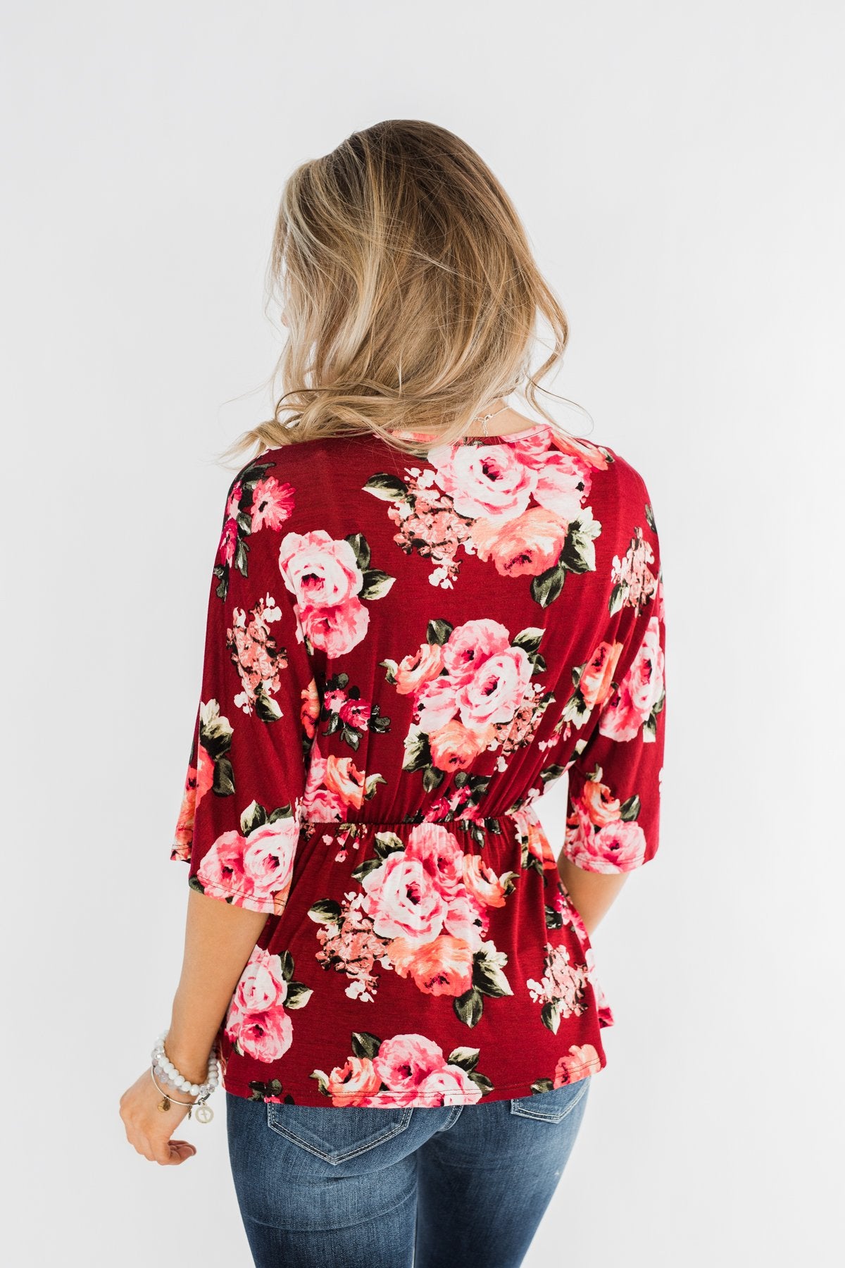 The Way To My Heart Floral Button Top- Burgundy
