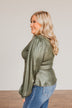Popping Champagne Shimmering V-Neck Top- Olive