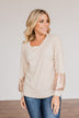 Ready To Sparkle Long Sleeve Top- Taupe