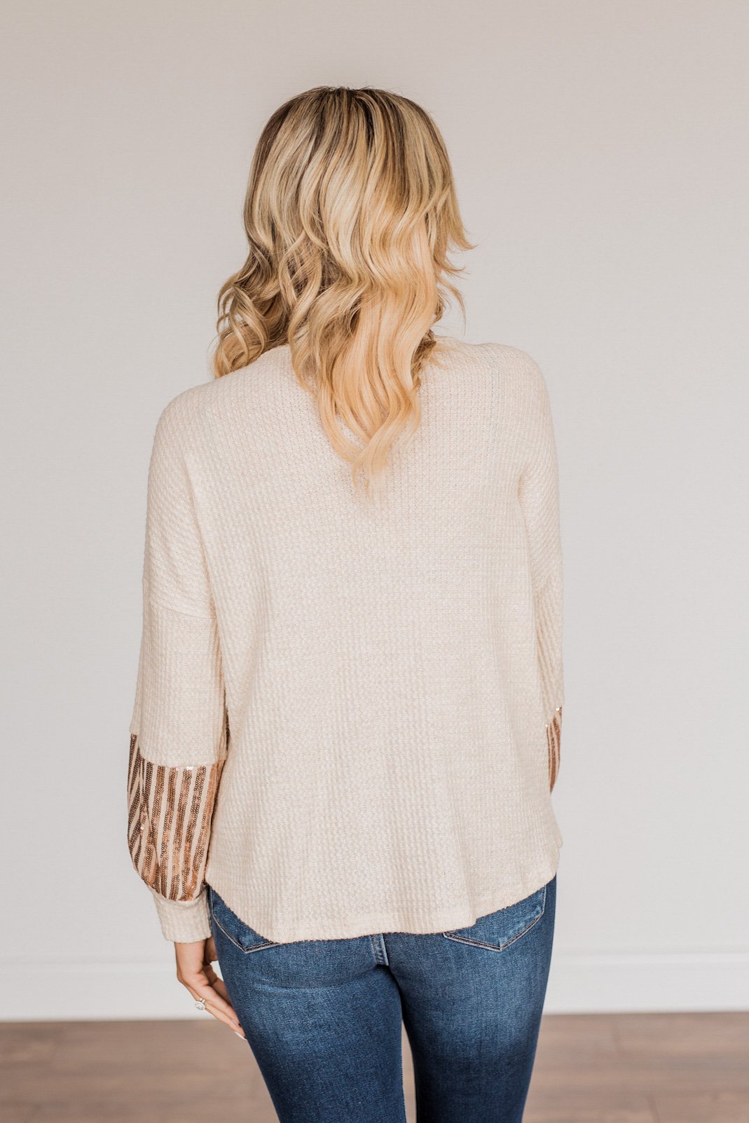 Ready To Sparkle Long Sleeve Top- Taupe